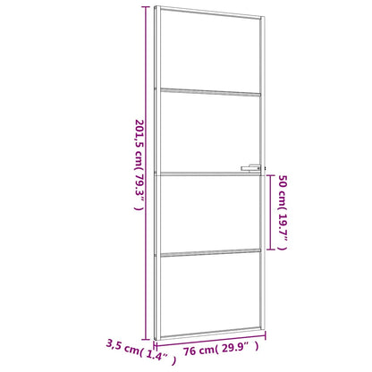 Innentür Schlank Schwarz 76x201,5 cm Hartglas und Aluminium
