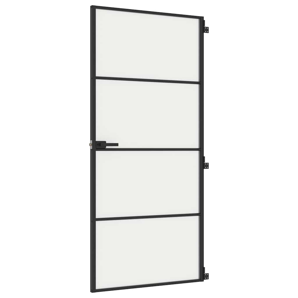 Innentür Schlank Schwarz 93x201,5 cm Hartglas & Aluminium