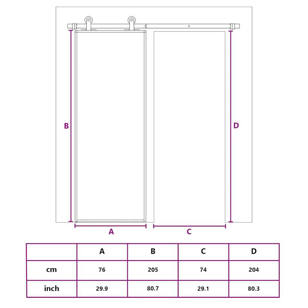 Schiebetür Golden 76x205 cm Matt ESG-Glas und Aluminium