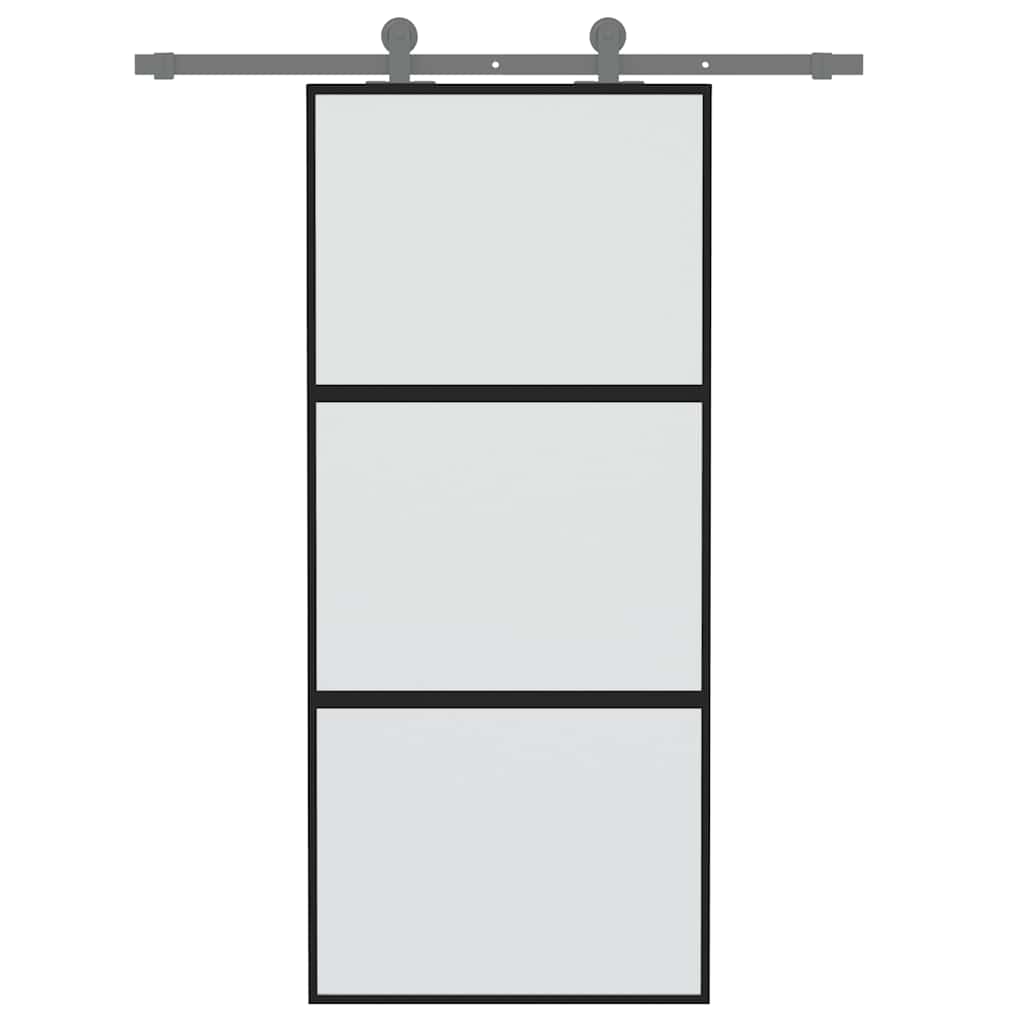 Schiebetür Schwarz 90x205 cm Hartglas und Aluminium