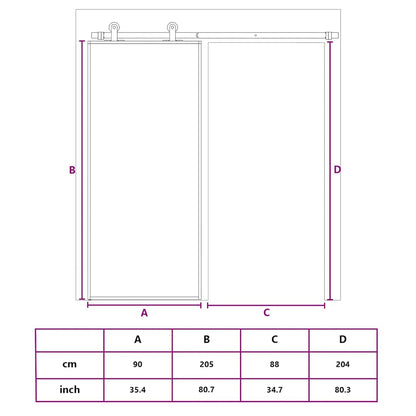 Schiebetür Schwarz 90x205 cm Hartglas und Aluminium
