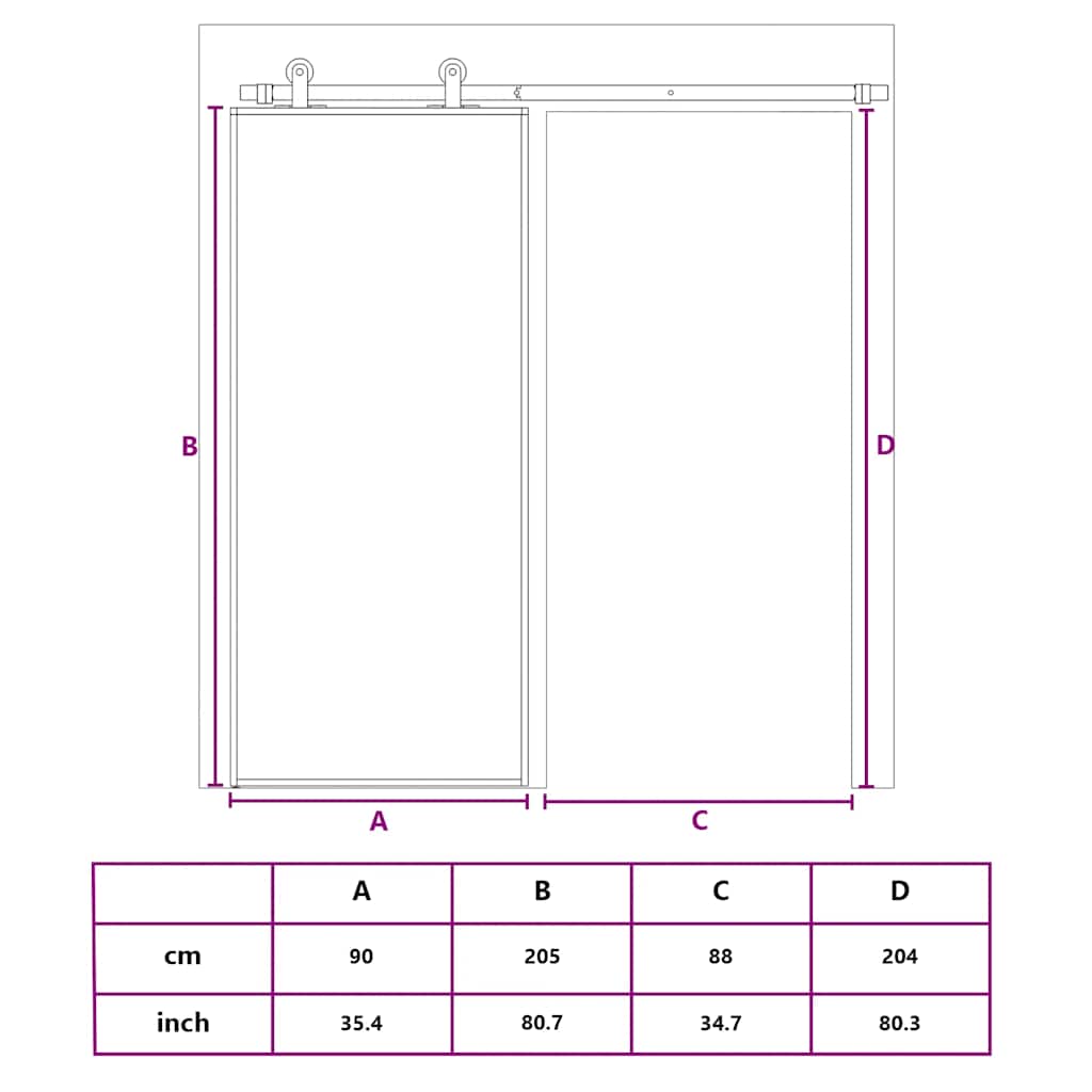 Schiebetür Schwarz 90x205 cm Hartglas und Aluminium