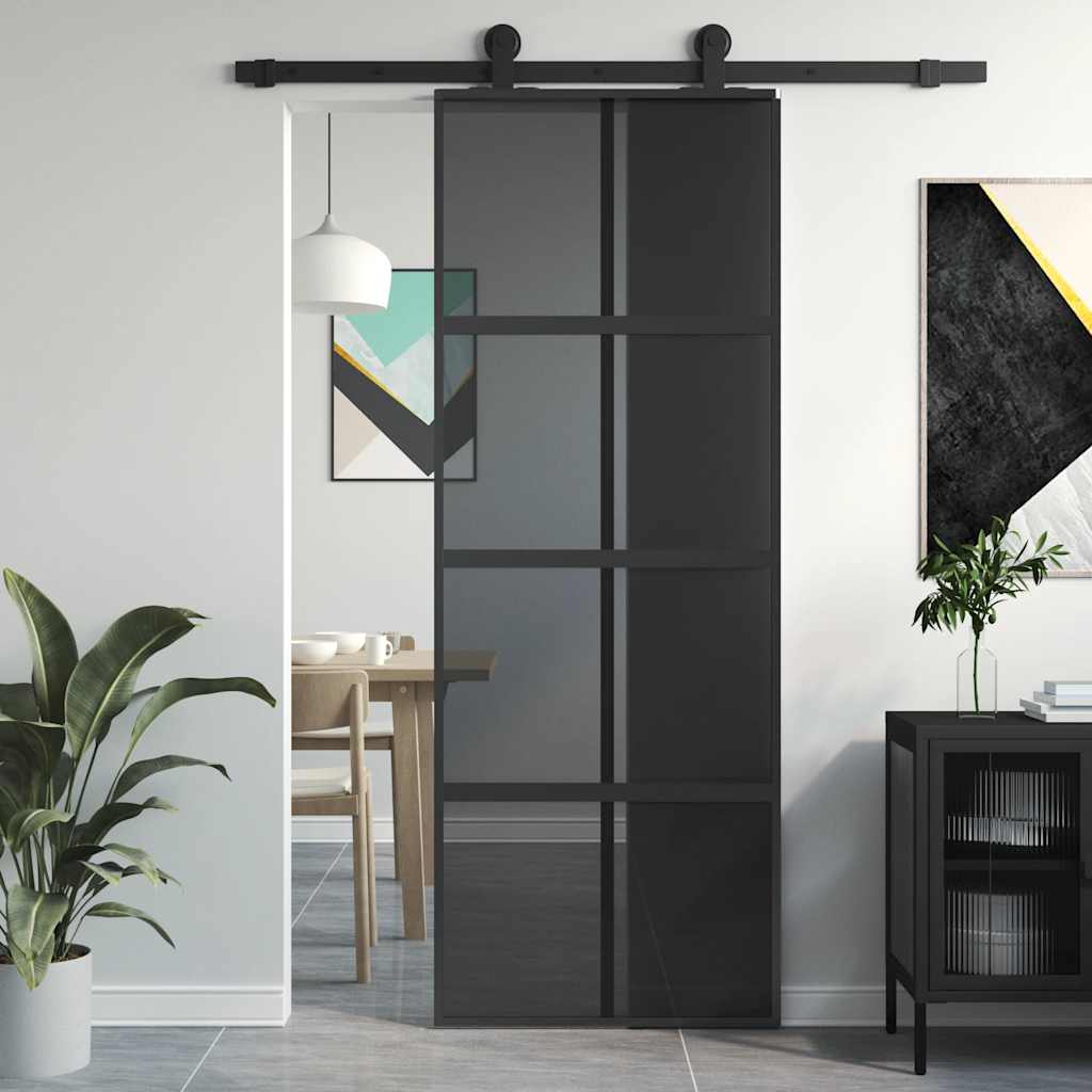 Schiebetür Schwarz 76x205 cm Hartglas und Aluminium