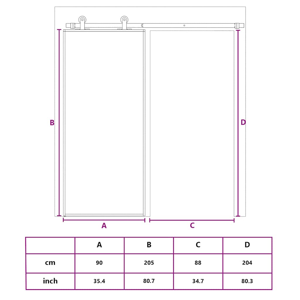 Schiebetür Schwarz 90x205 cm Hartglas und Aluminium