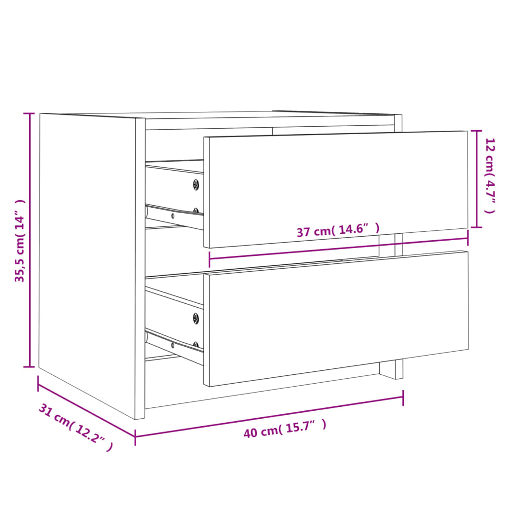 Bedside Table White 40x31x35.5 cm Solid Pine