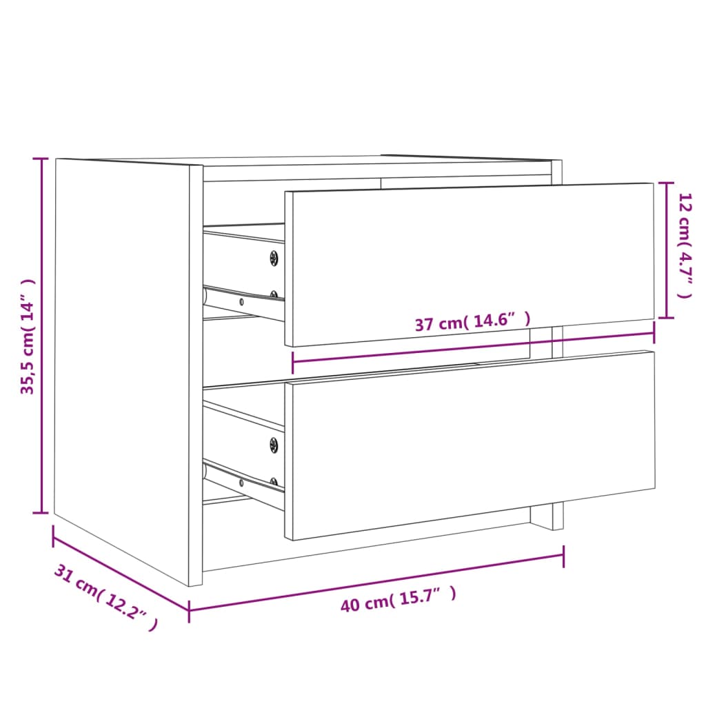 Bedside tables 2 pcs. White 40x31x35.5 cm solid pine wood
