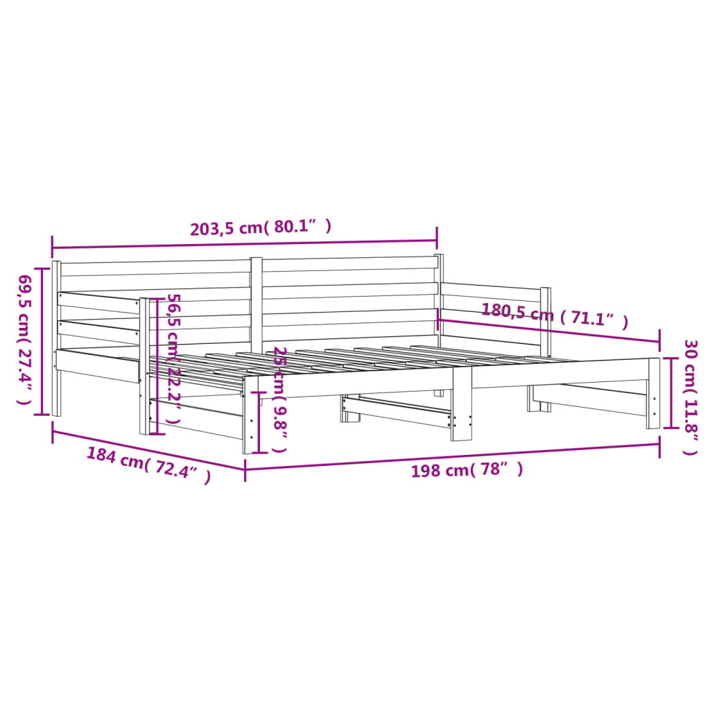 Lit de repos extensible 90x200 cm en pin massif