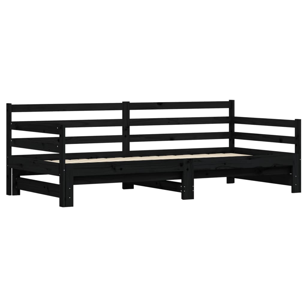 Lit de repos extensible noir 90x200 cm en pin massif