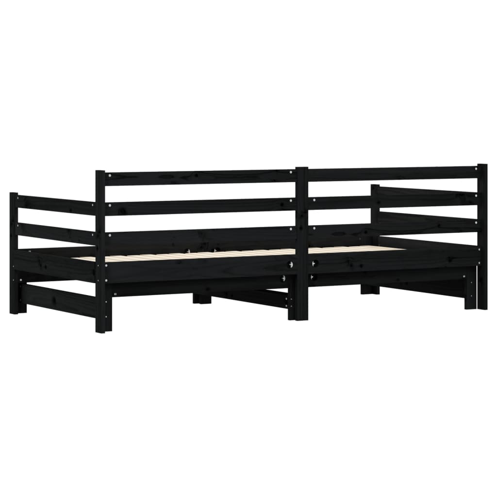 Lit de repos extensible noir 90x200 cm en pin massif