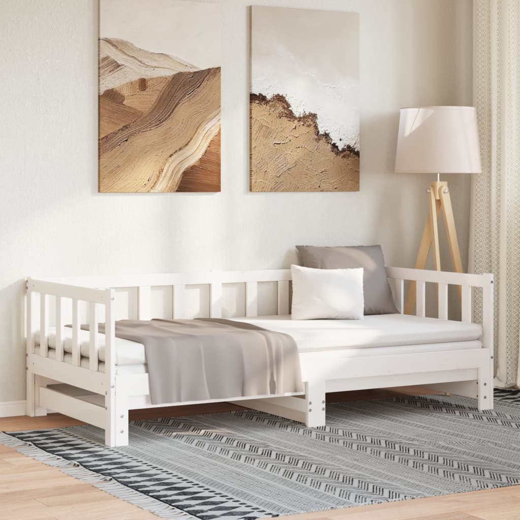 Lit de repos extensible blanc 90x200 cm en pin massif