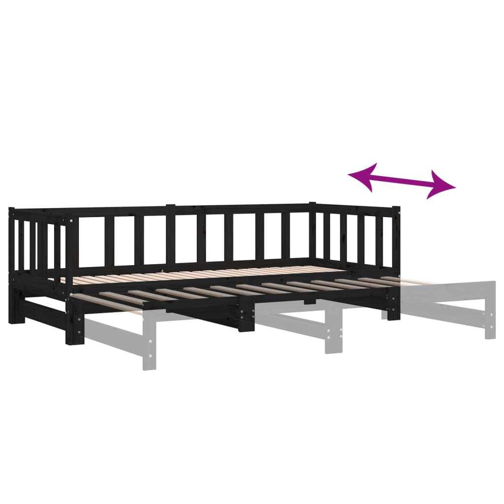 Lit de repos extensible noir 90x200 cm en pin massif