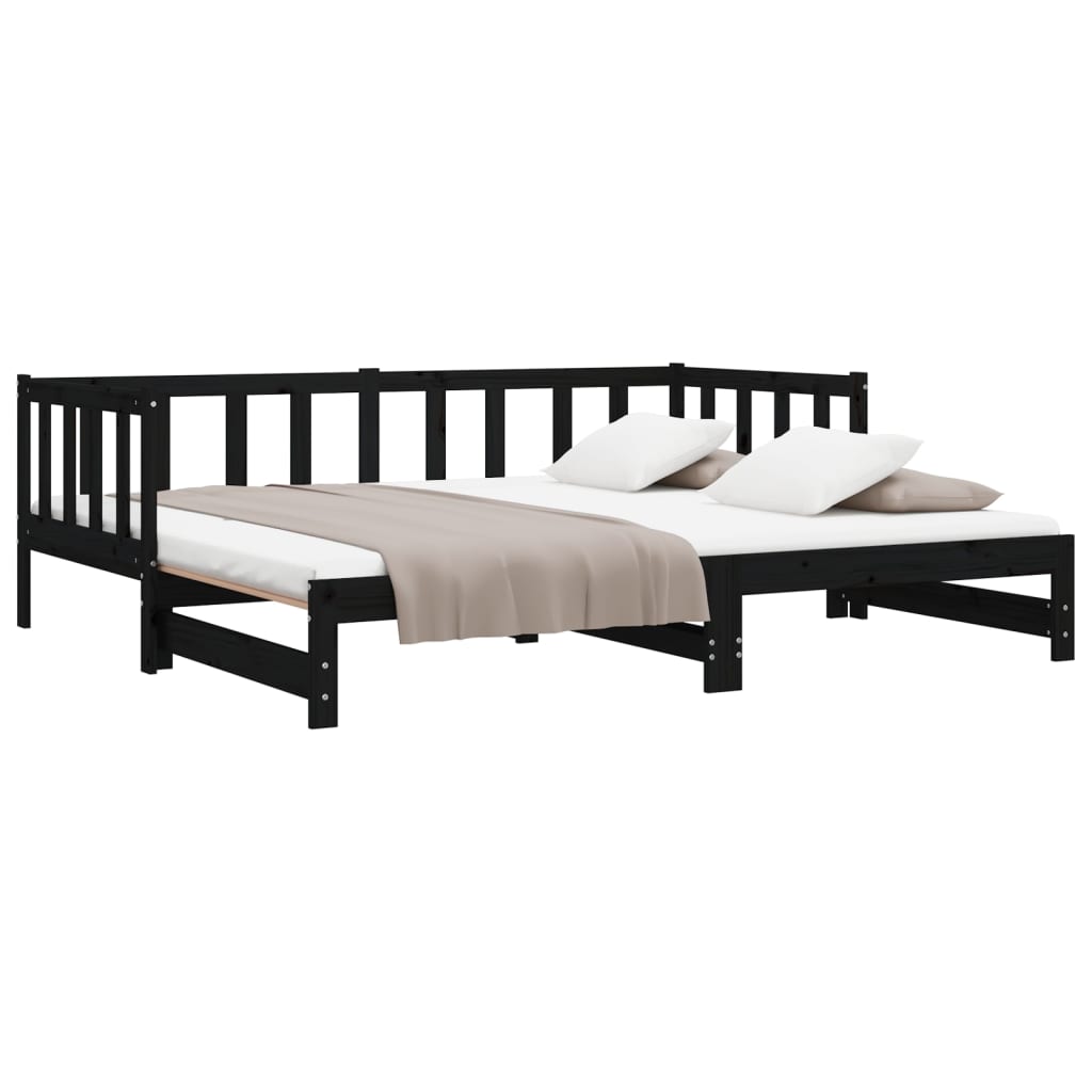 Lit de repos extensible noir 90x200 cm en pin massif