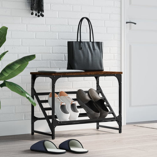 Étagère à chaussures aspect chêne marron 60x30x45 cm en bois