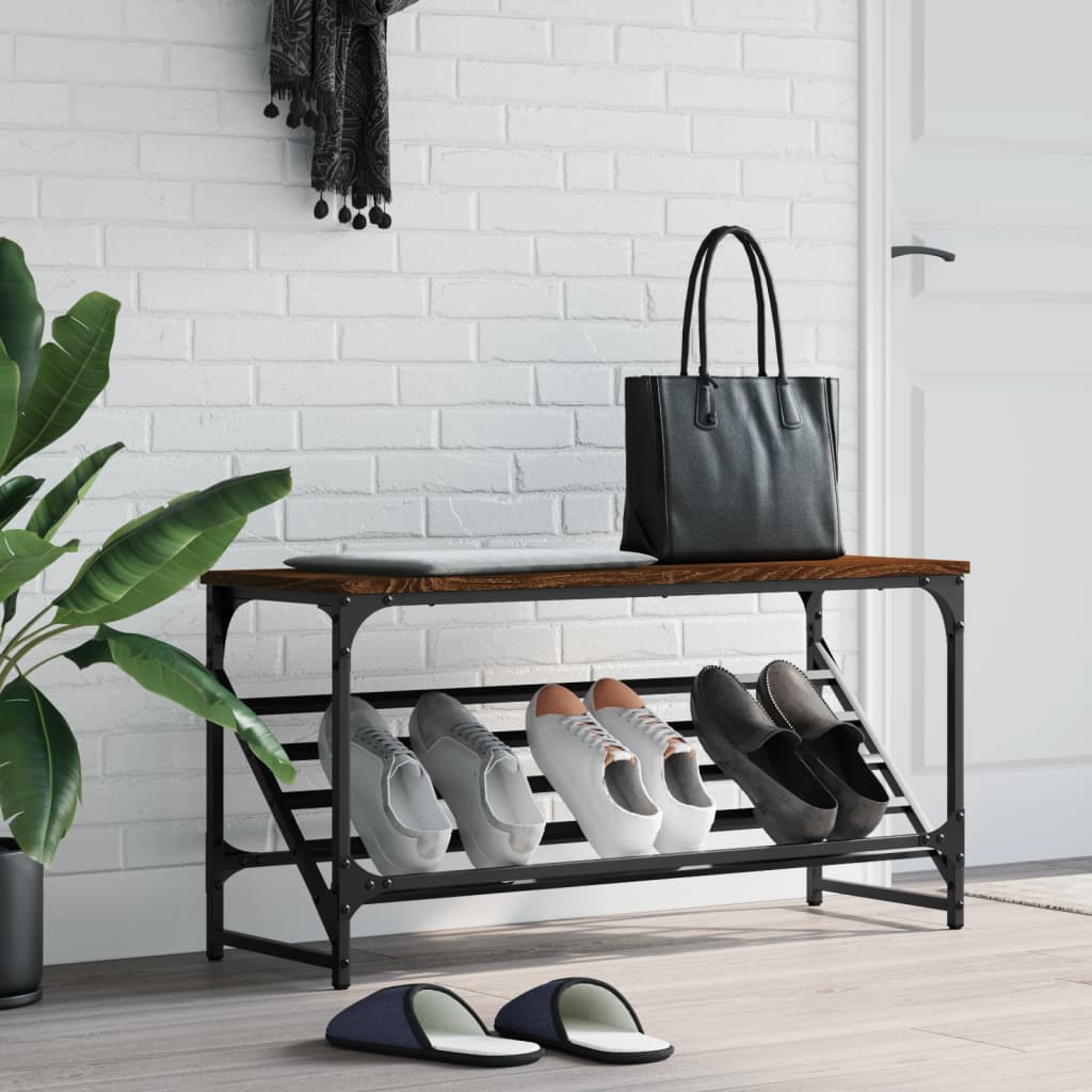 Étagère à chaussures aspect chêne marron 90x30x45 cm en bois