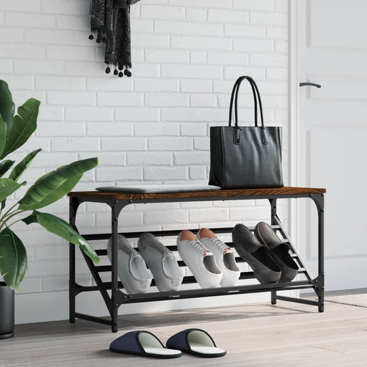 Étagère à chaussures aspect chêne marron 90x30x45 cm en bois