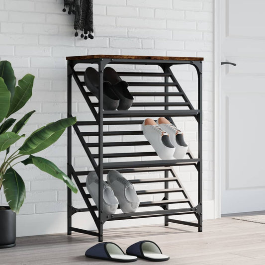 Shoe rack smoked oak 60x30x85 cm wood material
