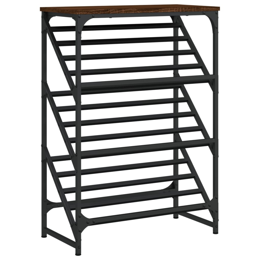 Étagère à chaussures aspect chêne marron 60x30x85 cm en bois