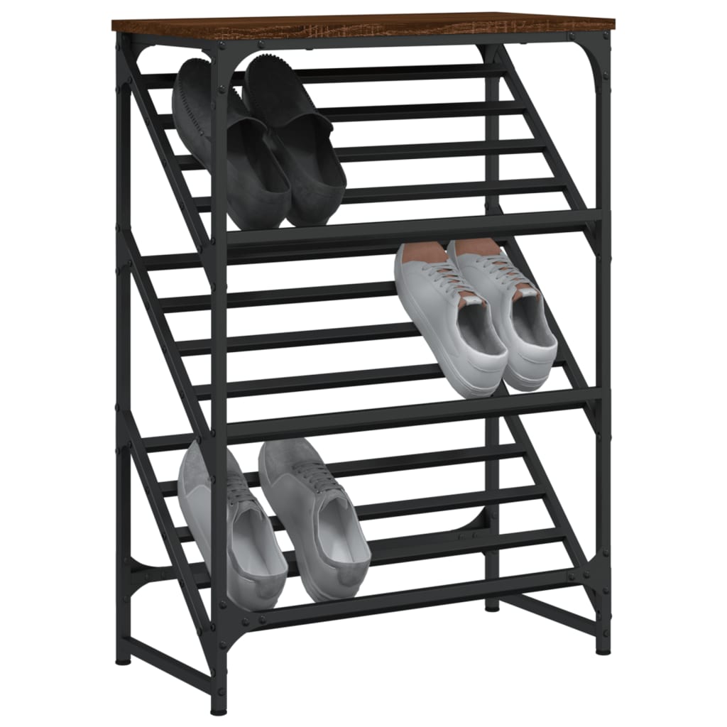 Étagère à chaussures aspect chêne marron 60x30x85 cm en bois