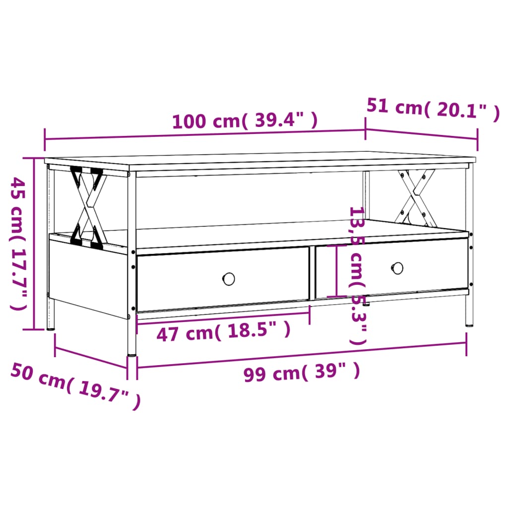 Coffee Table Black 100x51x45 cm Wood Material