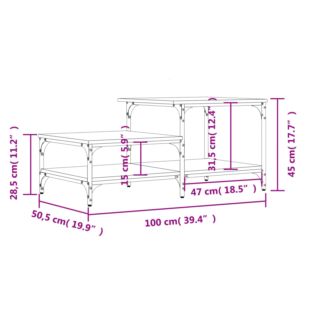 Table basse aspect chêne marron 100x50,5x45 cm en bois