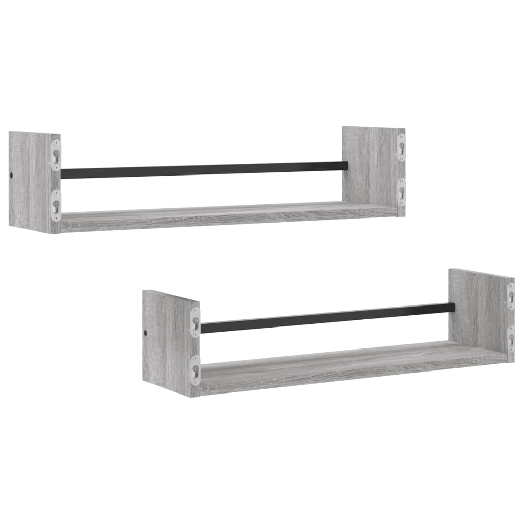 Wall shelves with rods 2 pcs. Gray Sonoma 60x16x14 cm