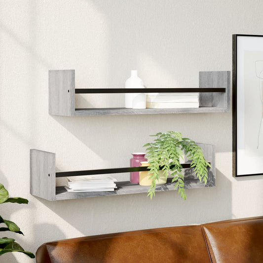 Wall shelves with rods 2 pcs. Gray Sonoma 60x16x14 cm