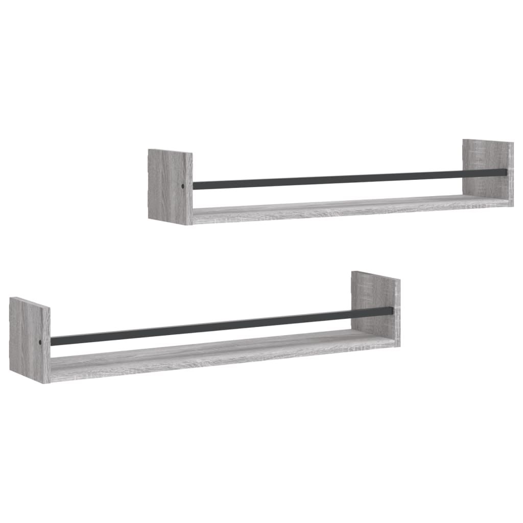 Wall shelves with rods 2 pcs. Gray Sonoma 80x16x14 cm
