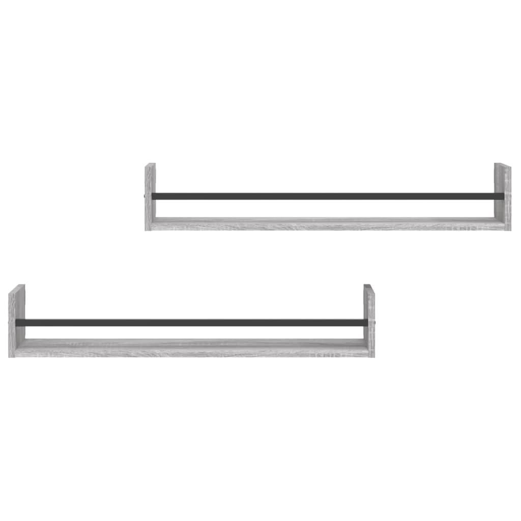 Wall shelves with rods 2 pcs. Gray Sonoma 80x16x14 cm