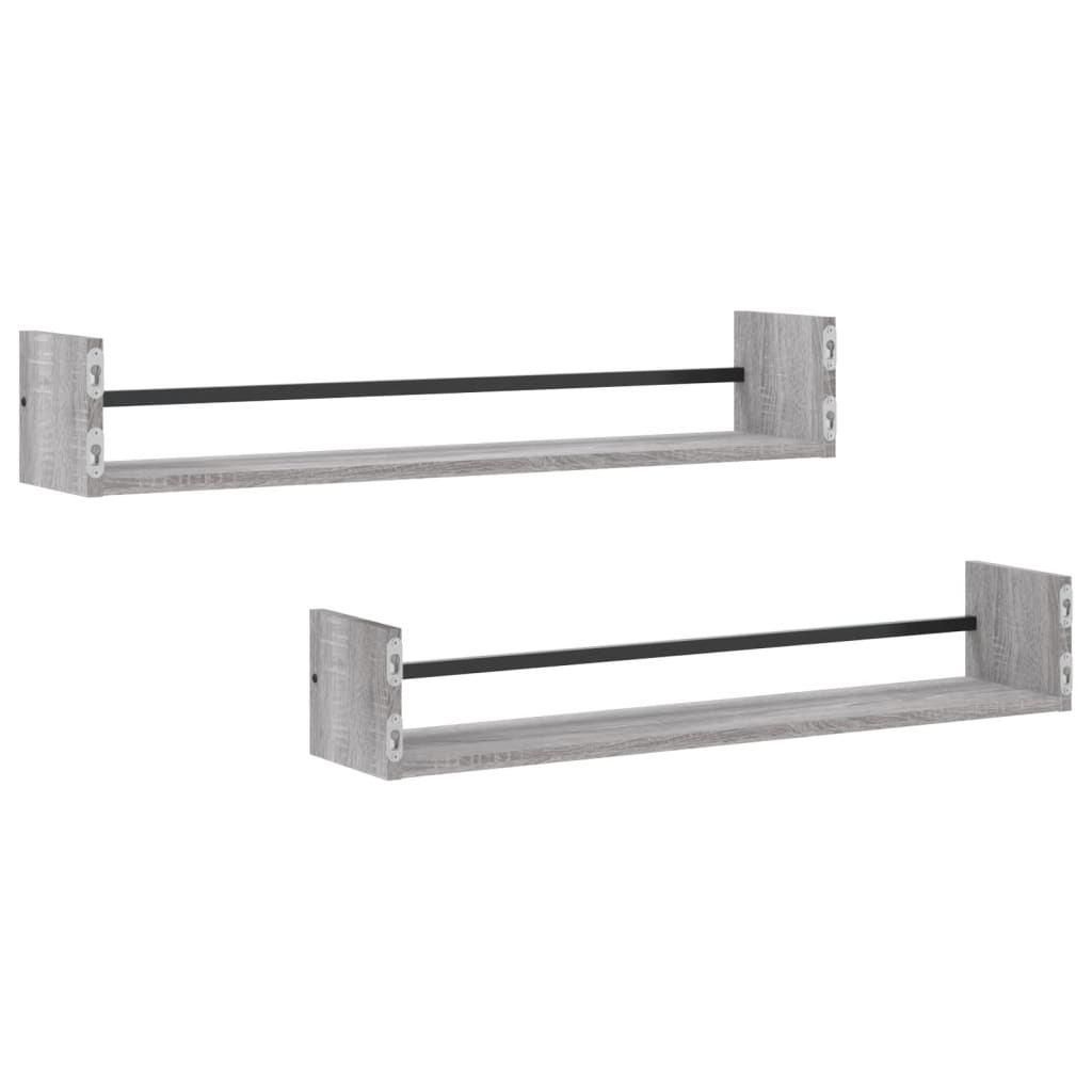 Wall shelves with rods 2 pcs. Gray Sonoma 80x16x14 cm