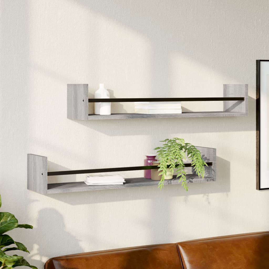 Wall shelves with rods 2 pcs. Gray Sonoma 80x16x14 cm
