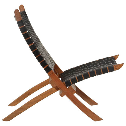 Klappstuhl aus schwarzem Echtleder