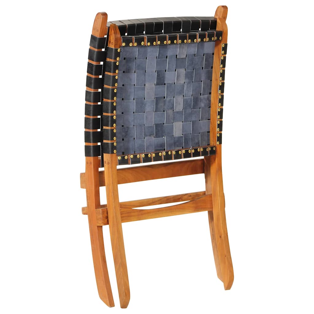 Klappstuhl aus schwarzem Echtleder