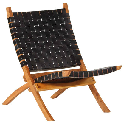 Klappstuhl aus schwarzem Echtleder