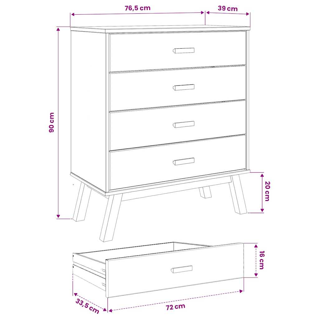 Schubladenschrank OLDEN Grau und Braun Massivholz Kiefer