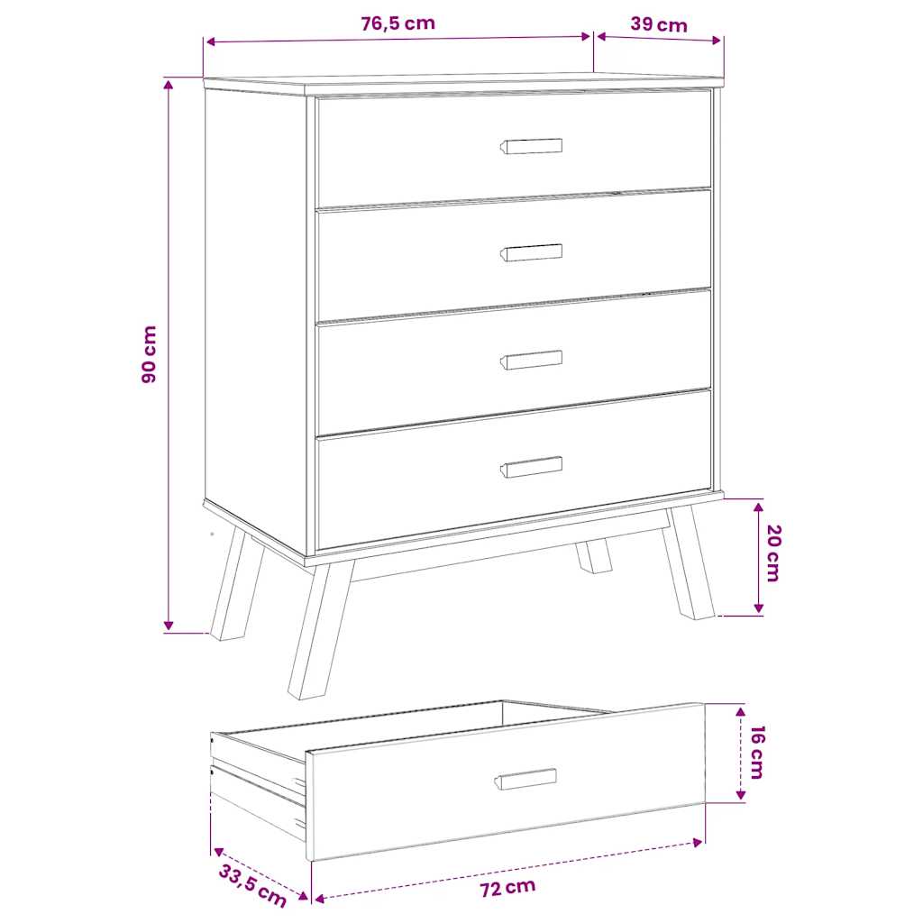 Schubladenschrank OLDEN Weiß und Braun Massivholz Kiefer