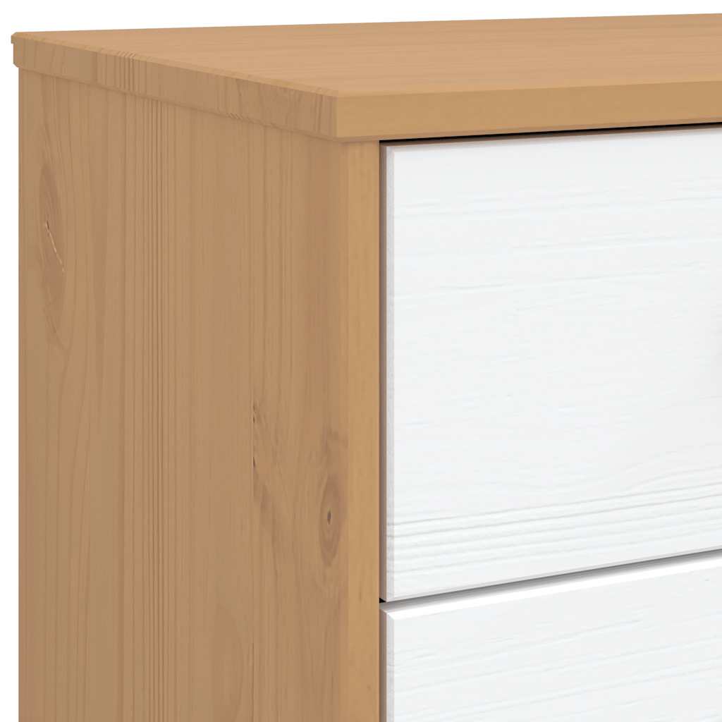 Schubladenschrank OLDEN Weiß und Braun Massivholz Kiefer