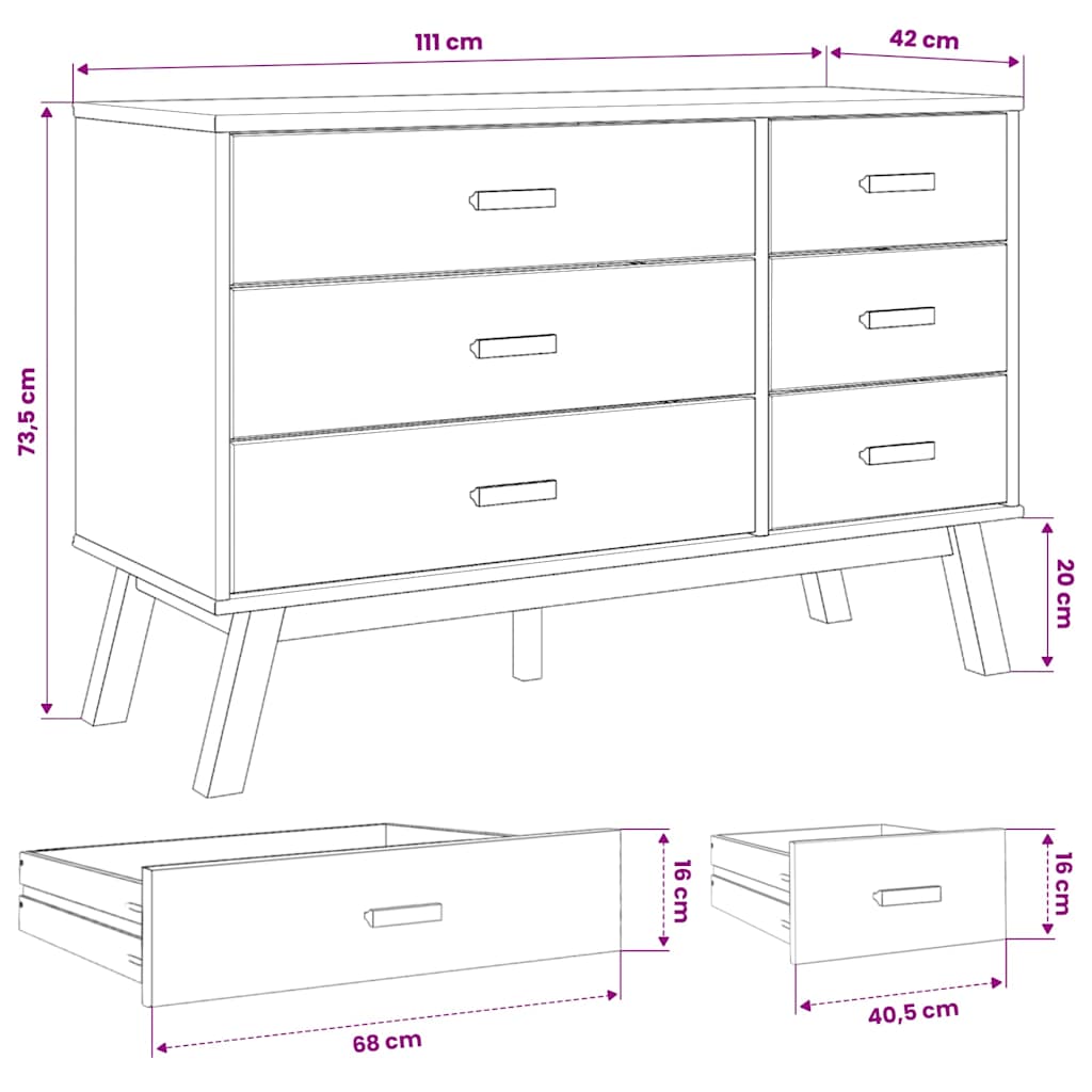 Schubladenschrank OLDEN Grau und Braun Massivholz Kiefer