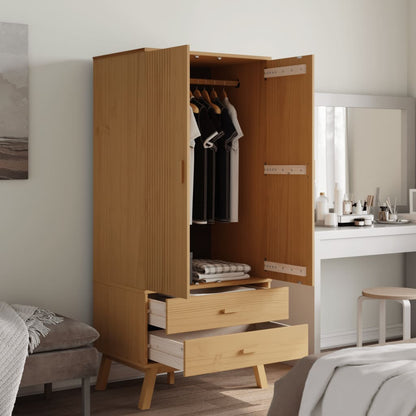 Kleiderschrank OLDEN Braun 76,5x53x172 cm Massivholz Kiefer