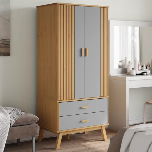 Wardrobe OLDEN Grey Brown 76.5x53x172cm Solid Pine Wood