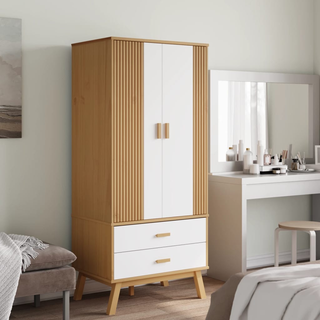 Wardrobe OLDEN White Brown 76.5x53x172cm Solid Pine