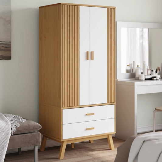 Wardrobe OLDEN White Brown 76.5x53x172cm Solid Pine