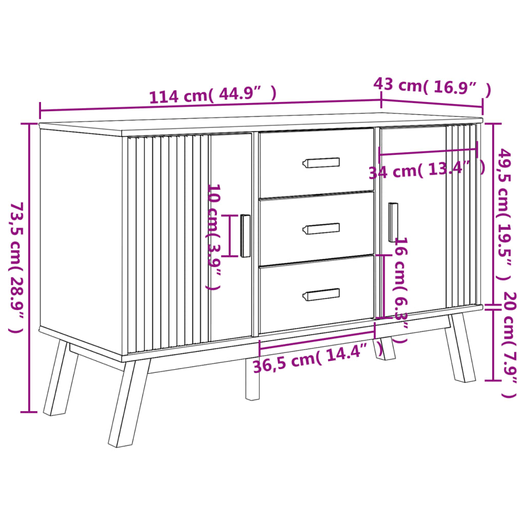 Sideboard OLDEN Braun 114x43x73,5 cm Massivholz Kiefer