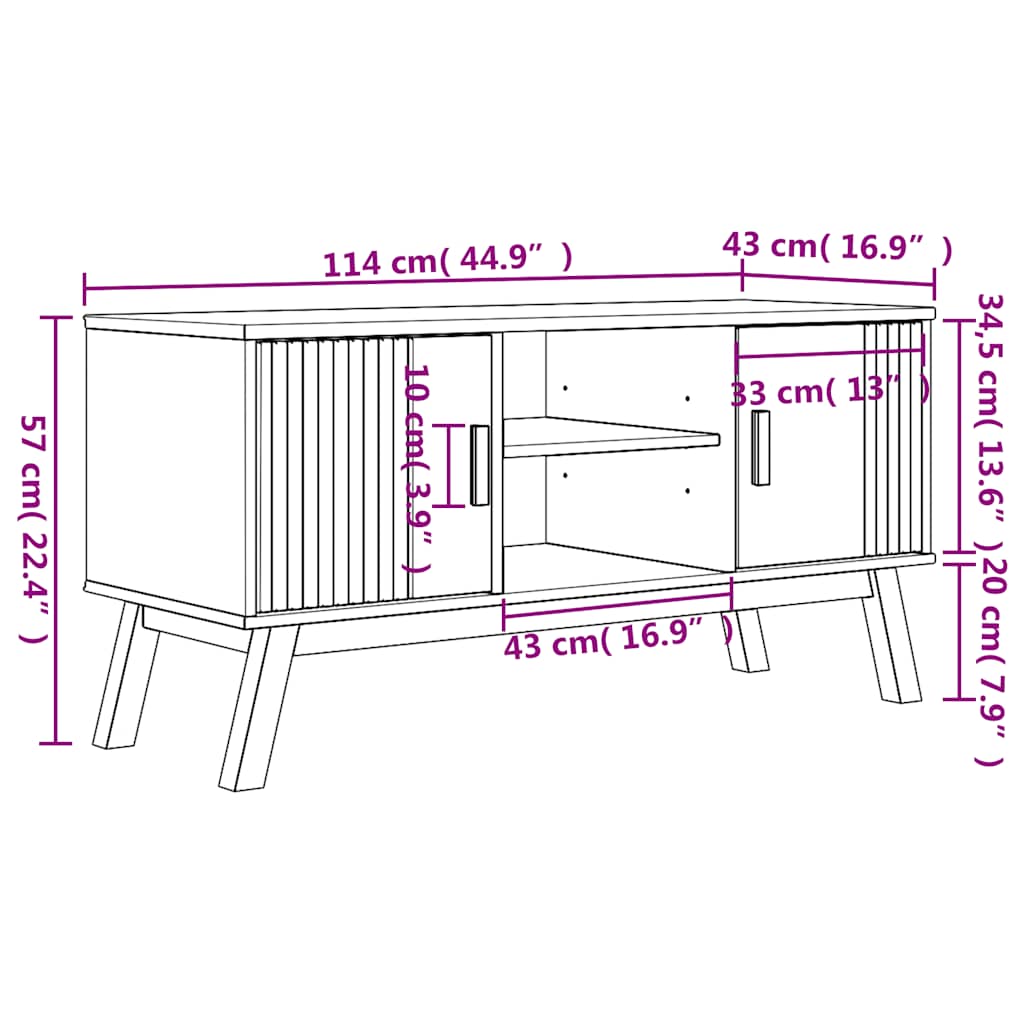 Meuble TV OLDEN marron 114x43x57 cm pin massif