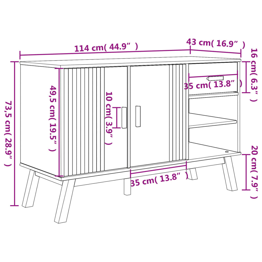 Sideboard OLDEN Braun 114x43x73,5 cm Massivholz Kiefer