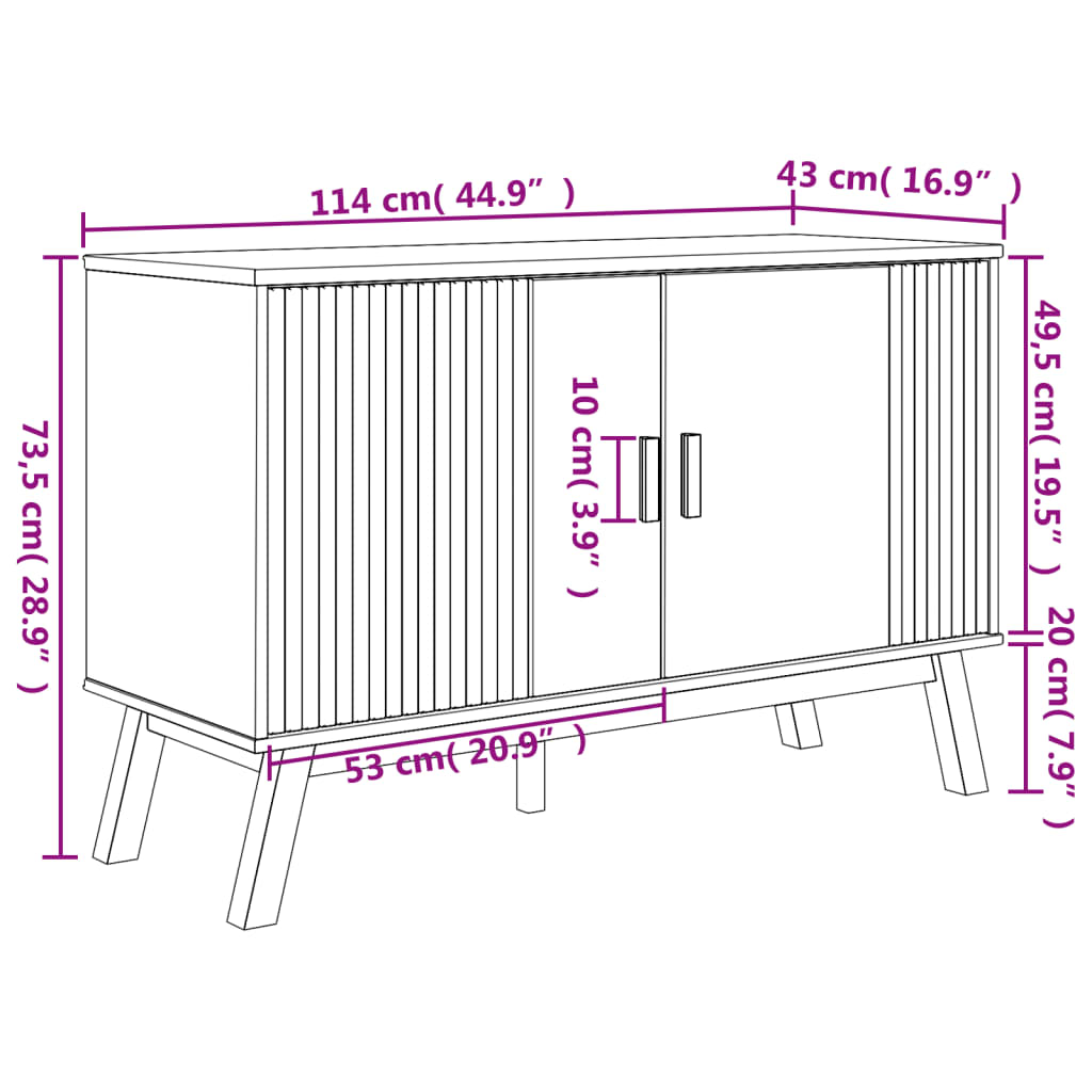 Sideboard OLDEN Braun 114x43x73,5 cm Massivholz Kiefer
