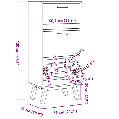 Schuhschrank OLDEN Braun 55x35x120 cm Massivholz Kiefer