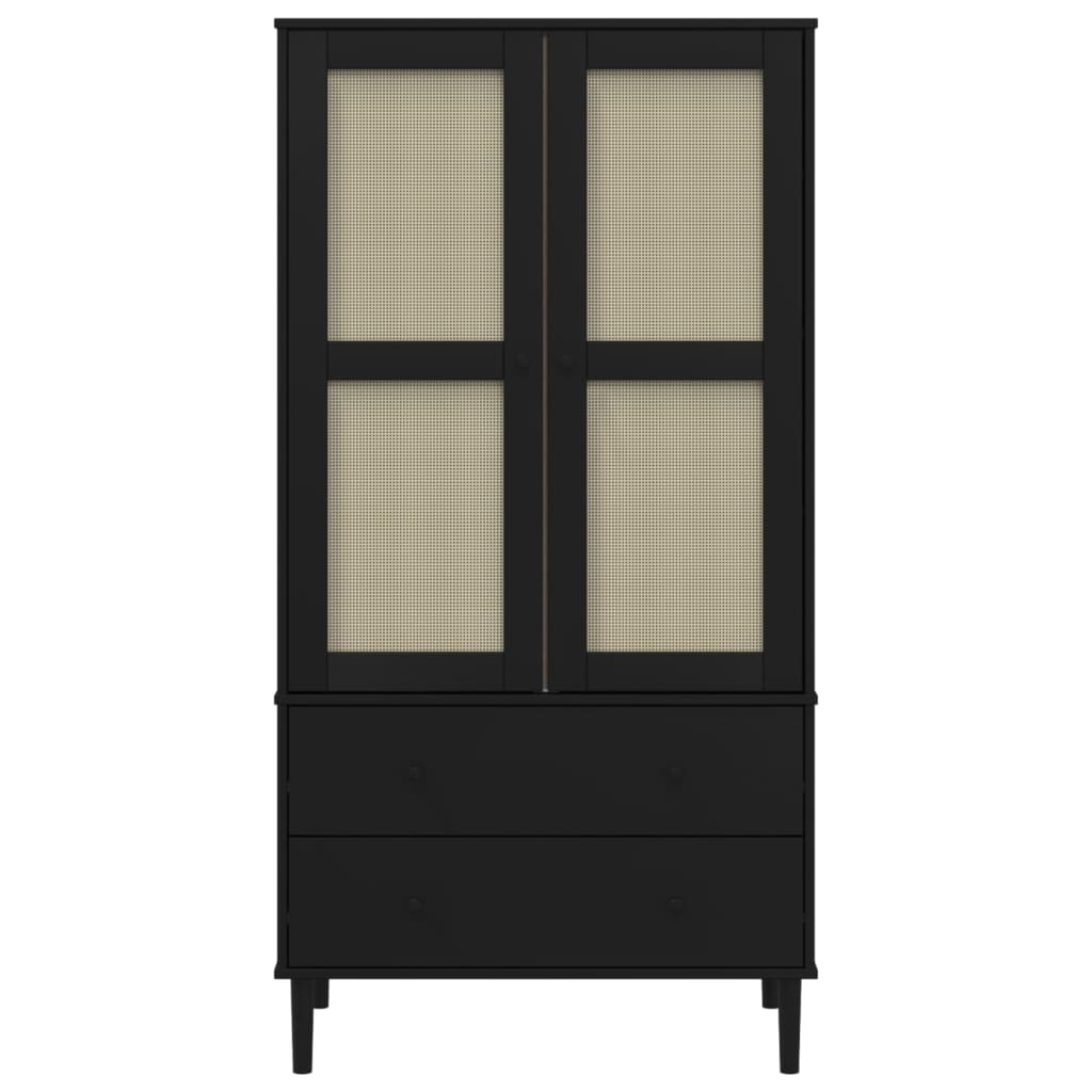 Kleiderschrank SENJA Rattan-Optik Schwarz 90x55x175 cm