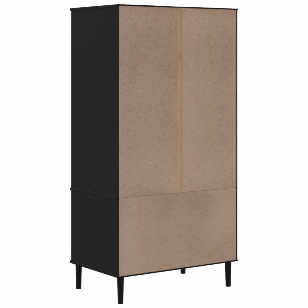 Kleiderschrank SENJA Rattan-Optik Schwarz 90x55x175 cm