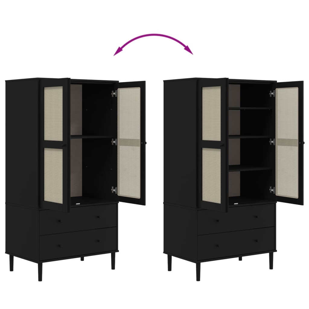 Kleiderschrank SENJA Rattan-Optik Schwarz 90x55x175 cm