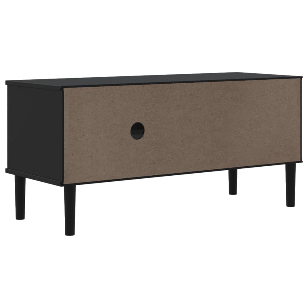 Meuble TV SENJA aspect rotin noir 106x40x49 cm pinède